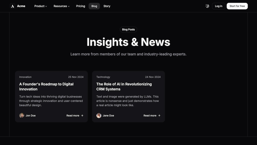 dark blog page