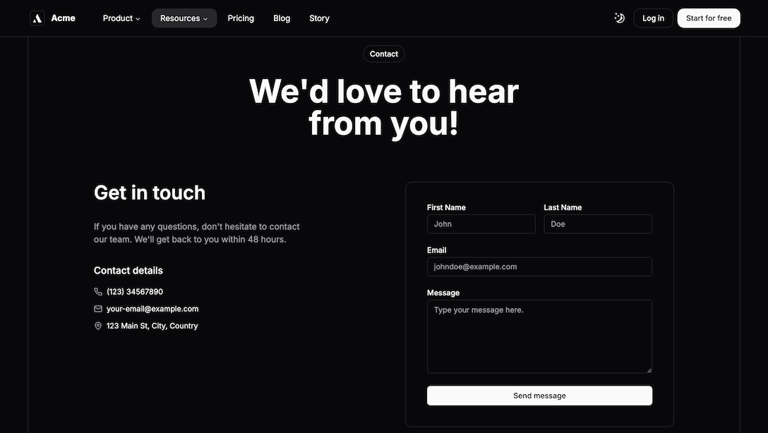 dark contact page