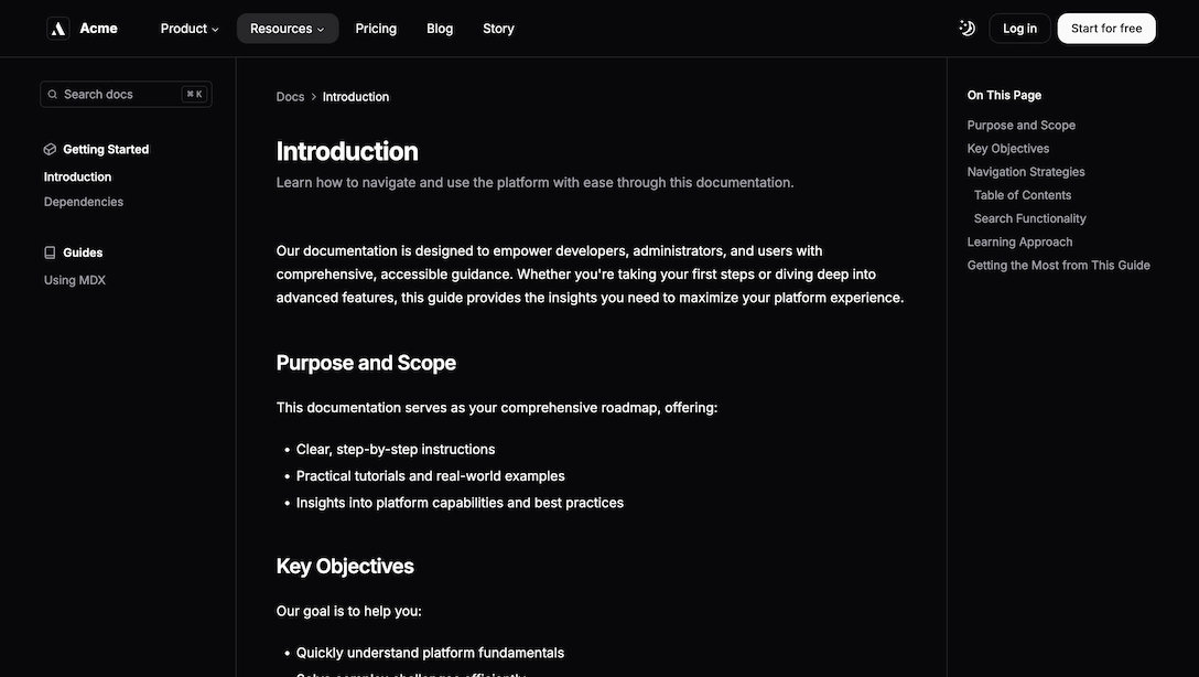 dark docs epage
