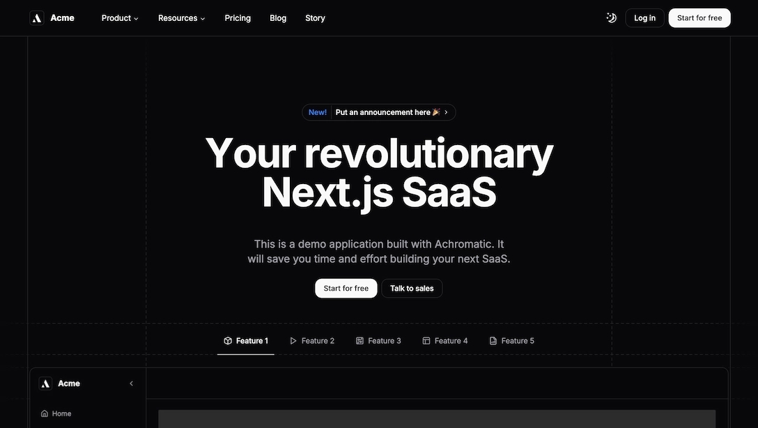 dark landing page hero