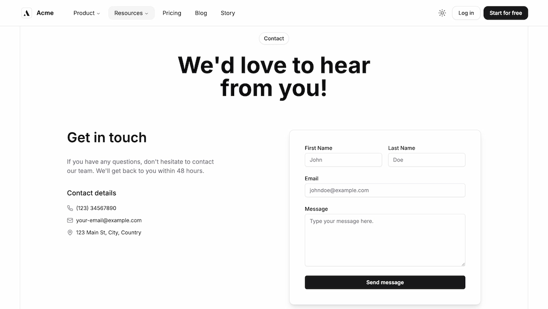 light contact page