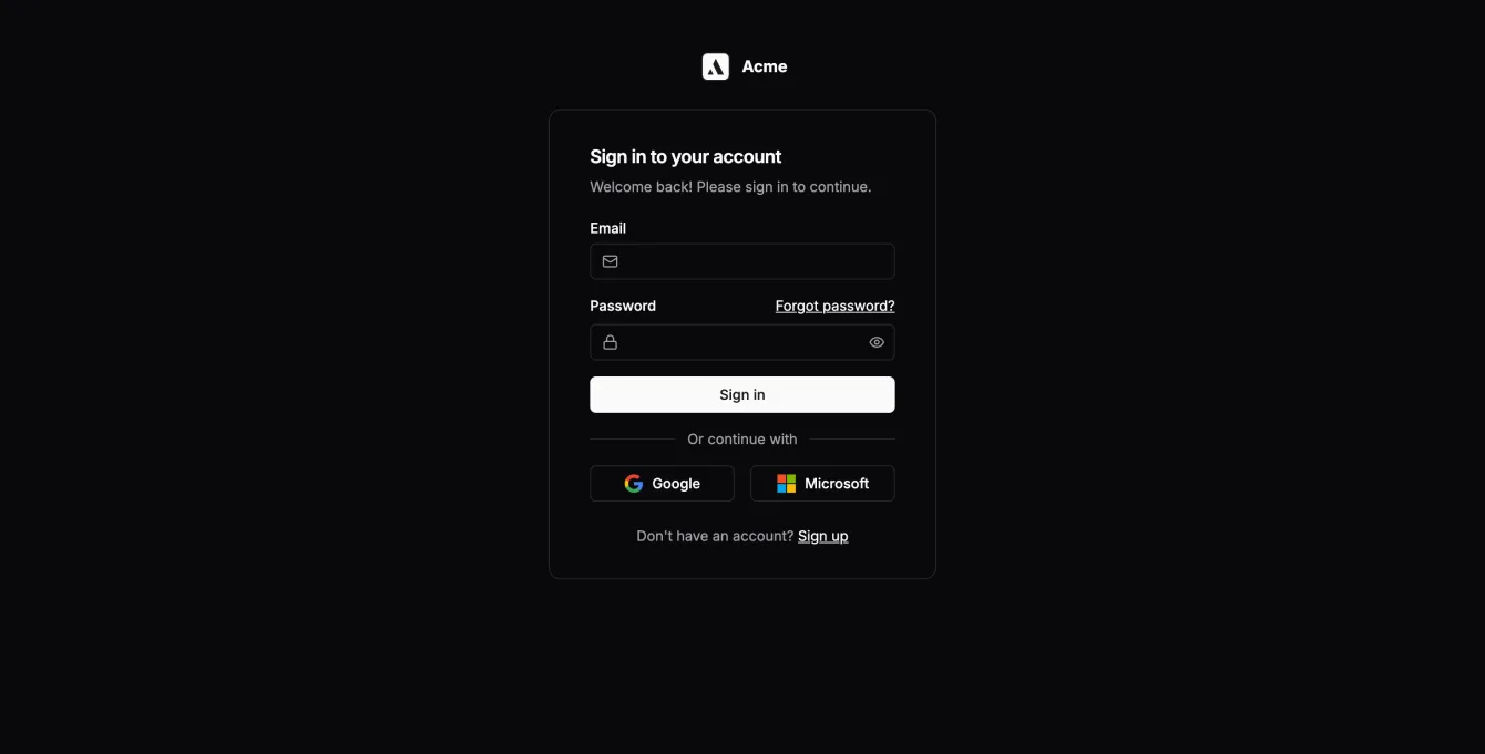 Screenshot of Achromatic login page with social authentication options
