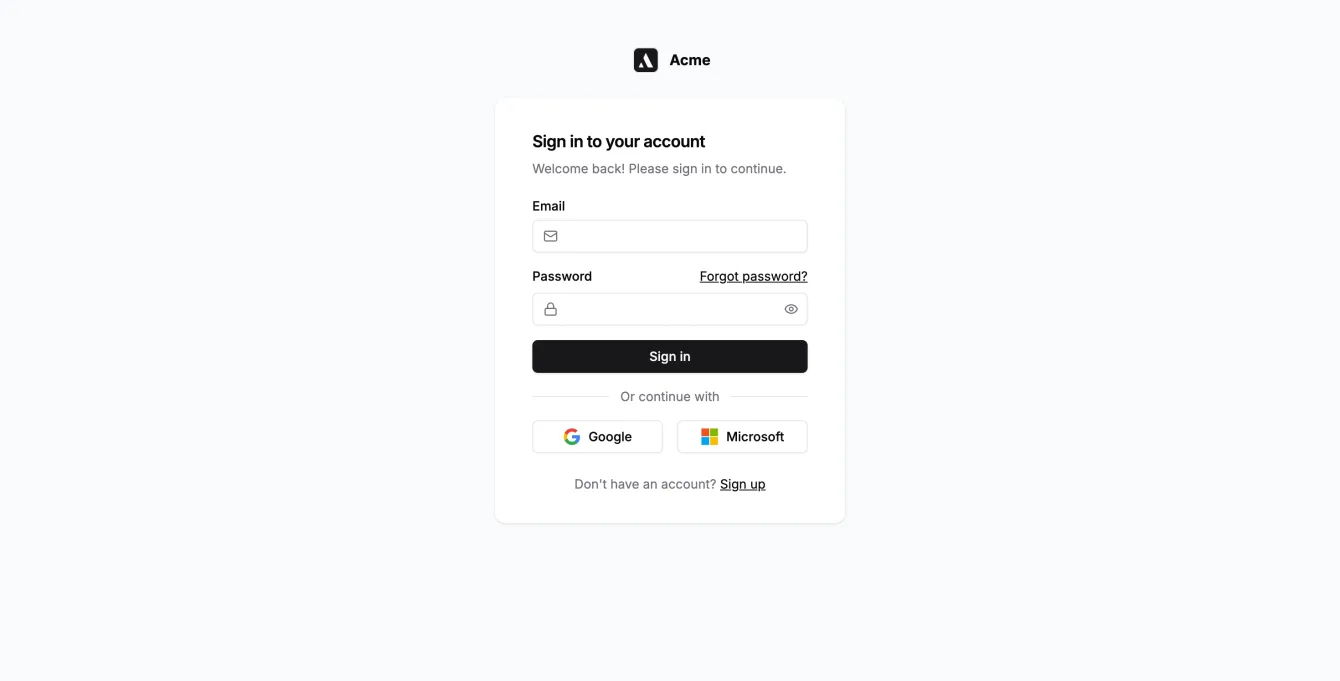 Screenshot of Achromatic login page with social authentication options